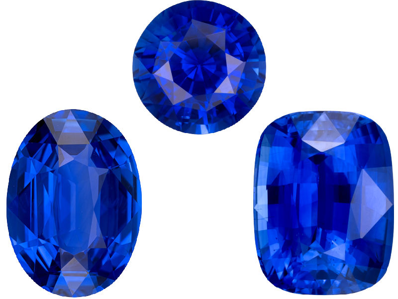 Round sapphire, oval sapphire, and elongated cushion sapphire