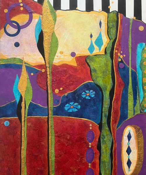 Abstract artwork with vibrant colors and geometric shapes by Tasia Erickson