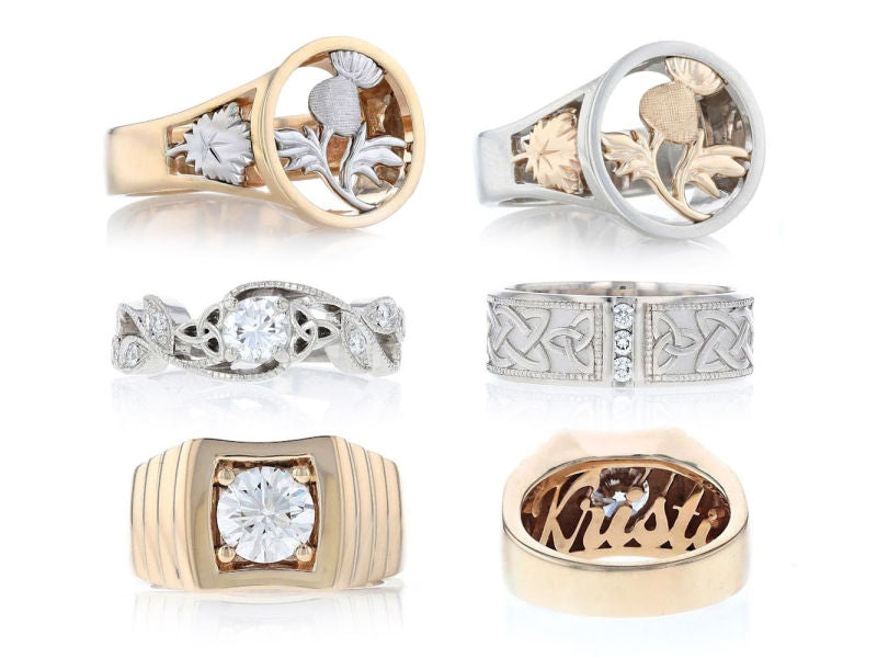 Five custom made rings