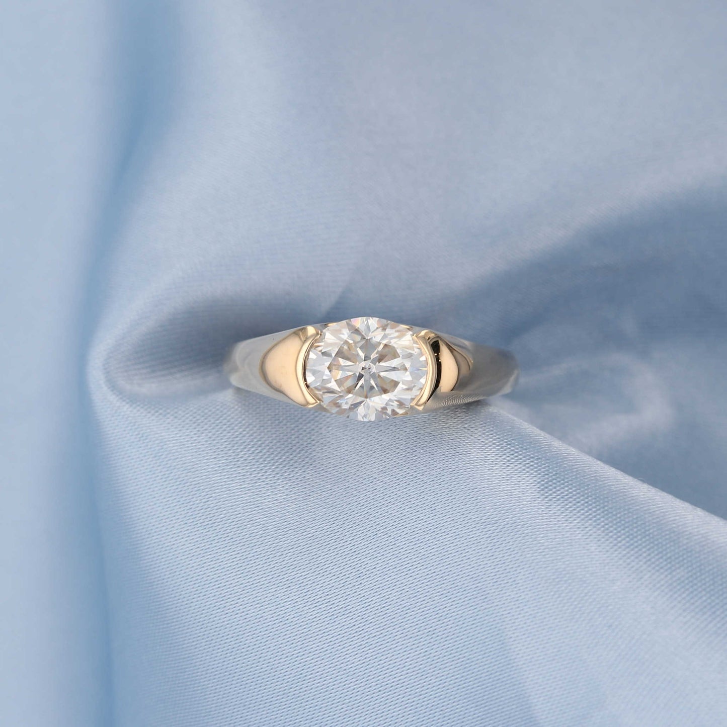 East West Oval Partial Bezel Ring