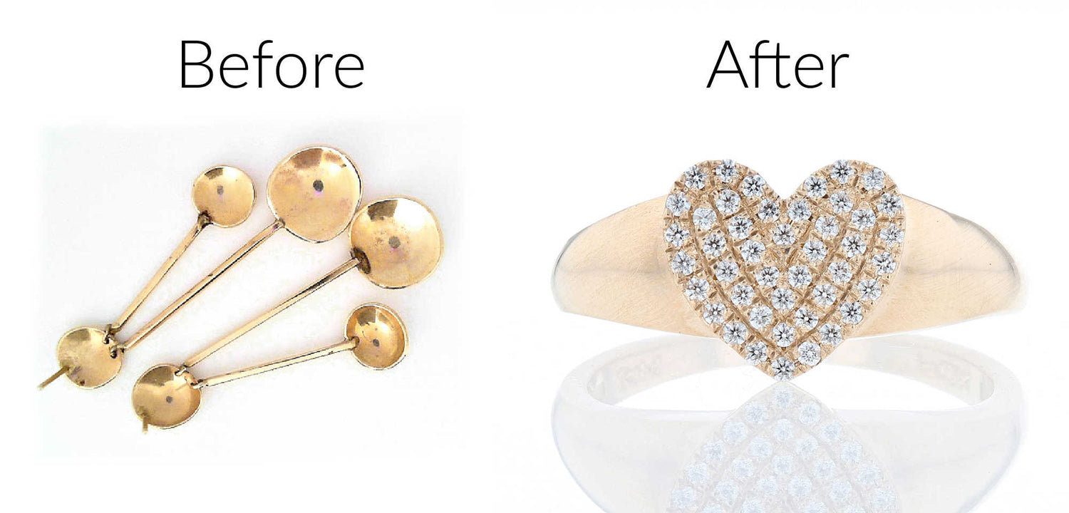 Yellow Gold Diamond Heart Ring Before & After