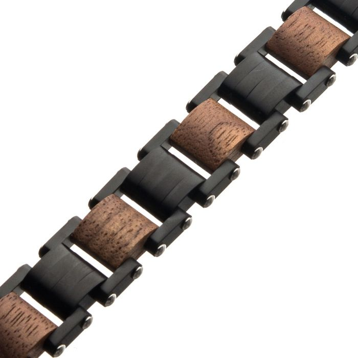 Black Stainless Steel & Walnut Bracelet