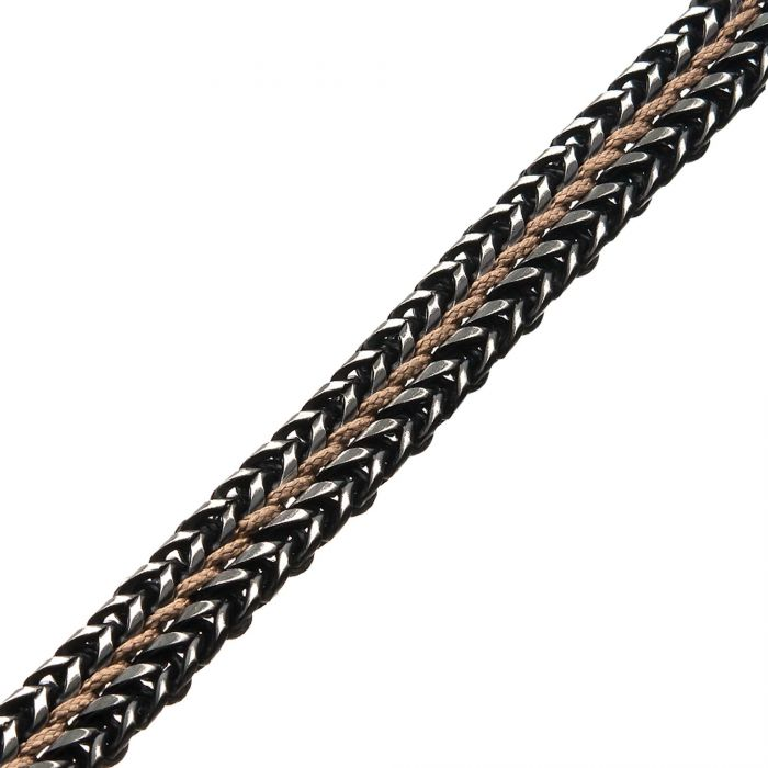 Rugged Steel Brown Cord Foxtail Bracelet