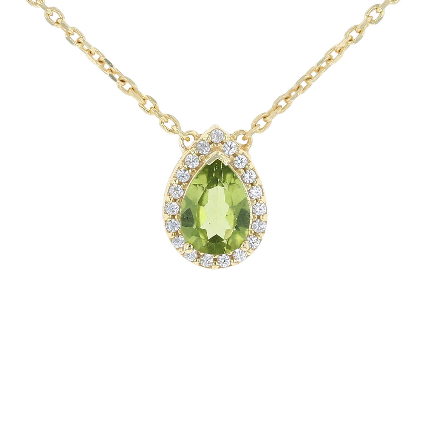 Gold Plated Silver Peridot Pear Halo Necklace