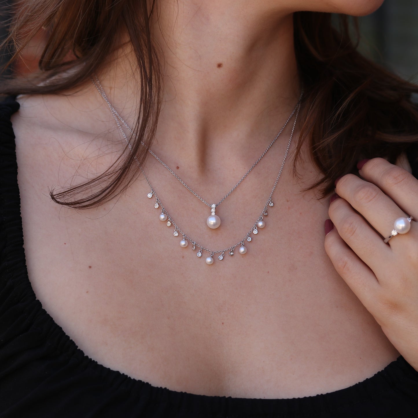 Pearl Diamond Line Pendant