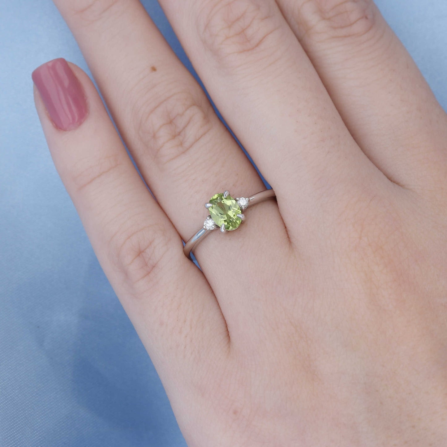 Peridot & Diamond 3 Stone Ring
