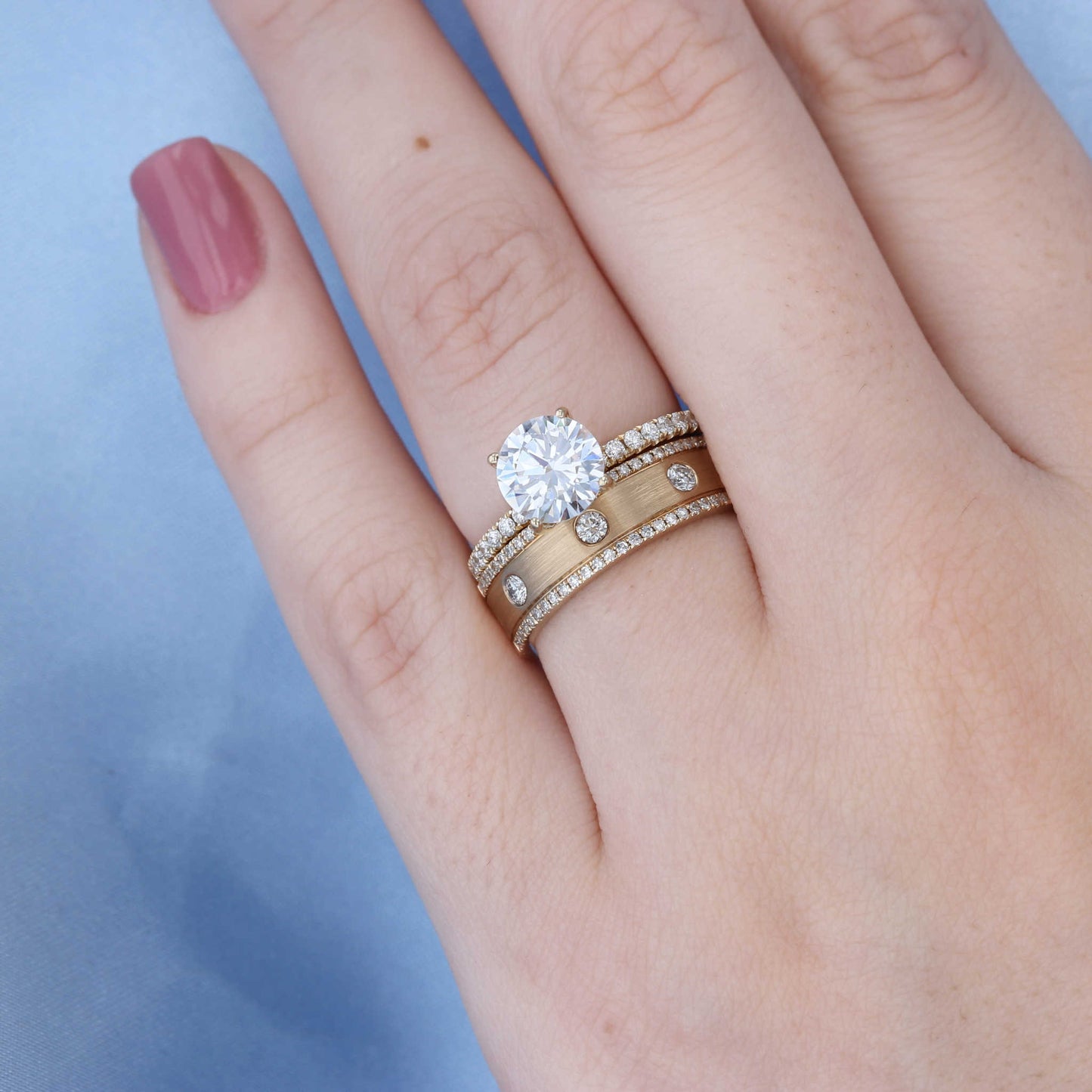 Wide Satin Finish Diamond Band