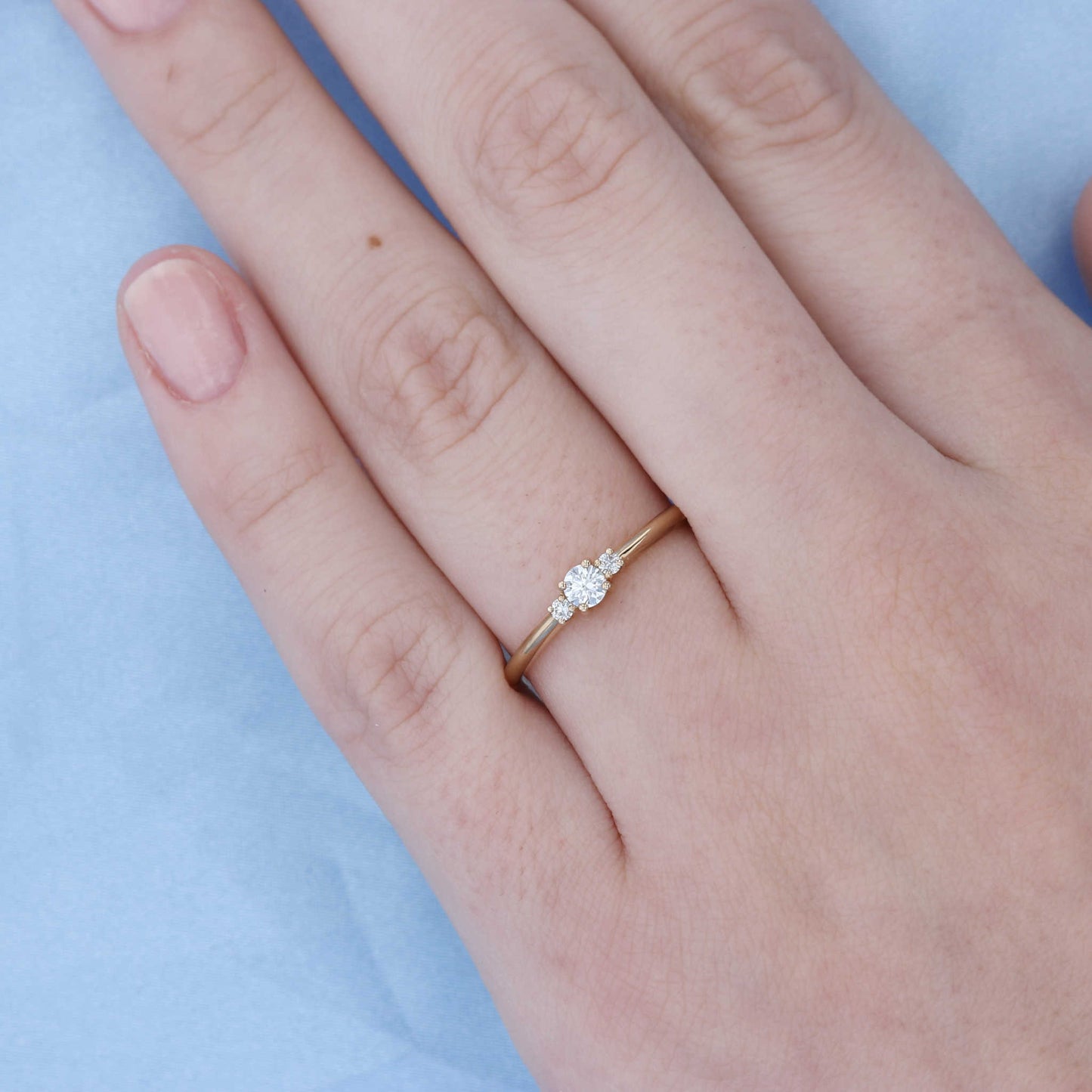 Petite 3 Stone Diamond Engagement Ring