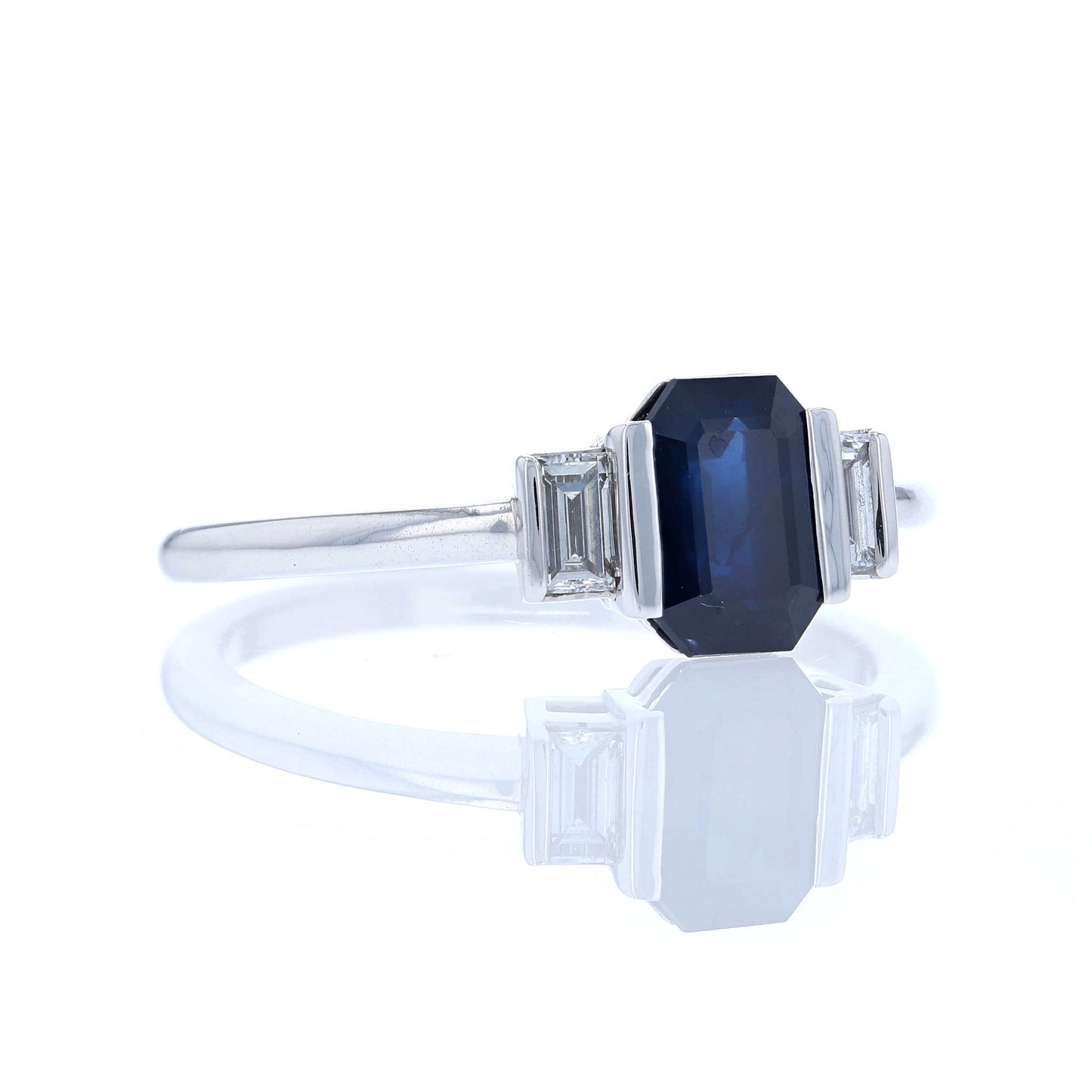 Sapphire & Diamond Emerald Cut Three Stone Ring