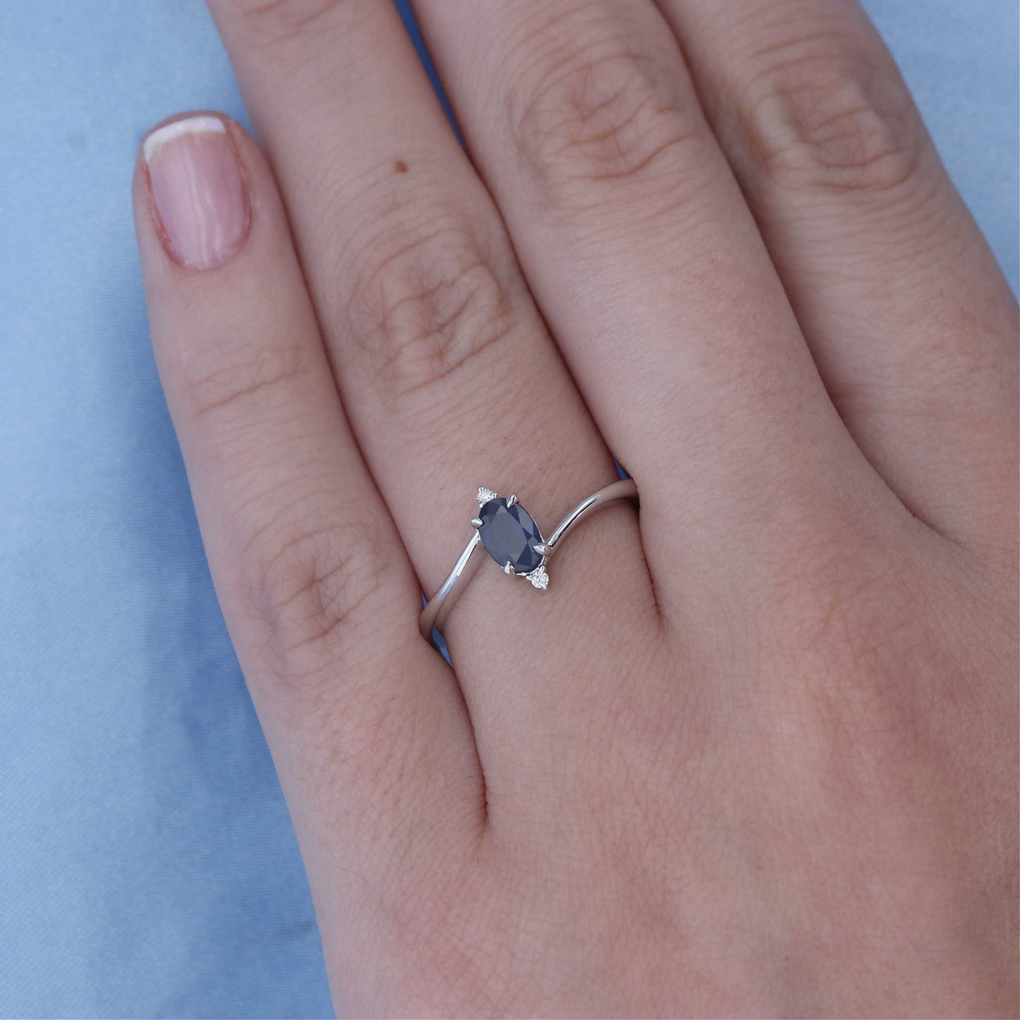 White Gold Oval Sapphire Bypass Ring