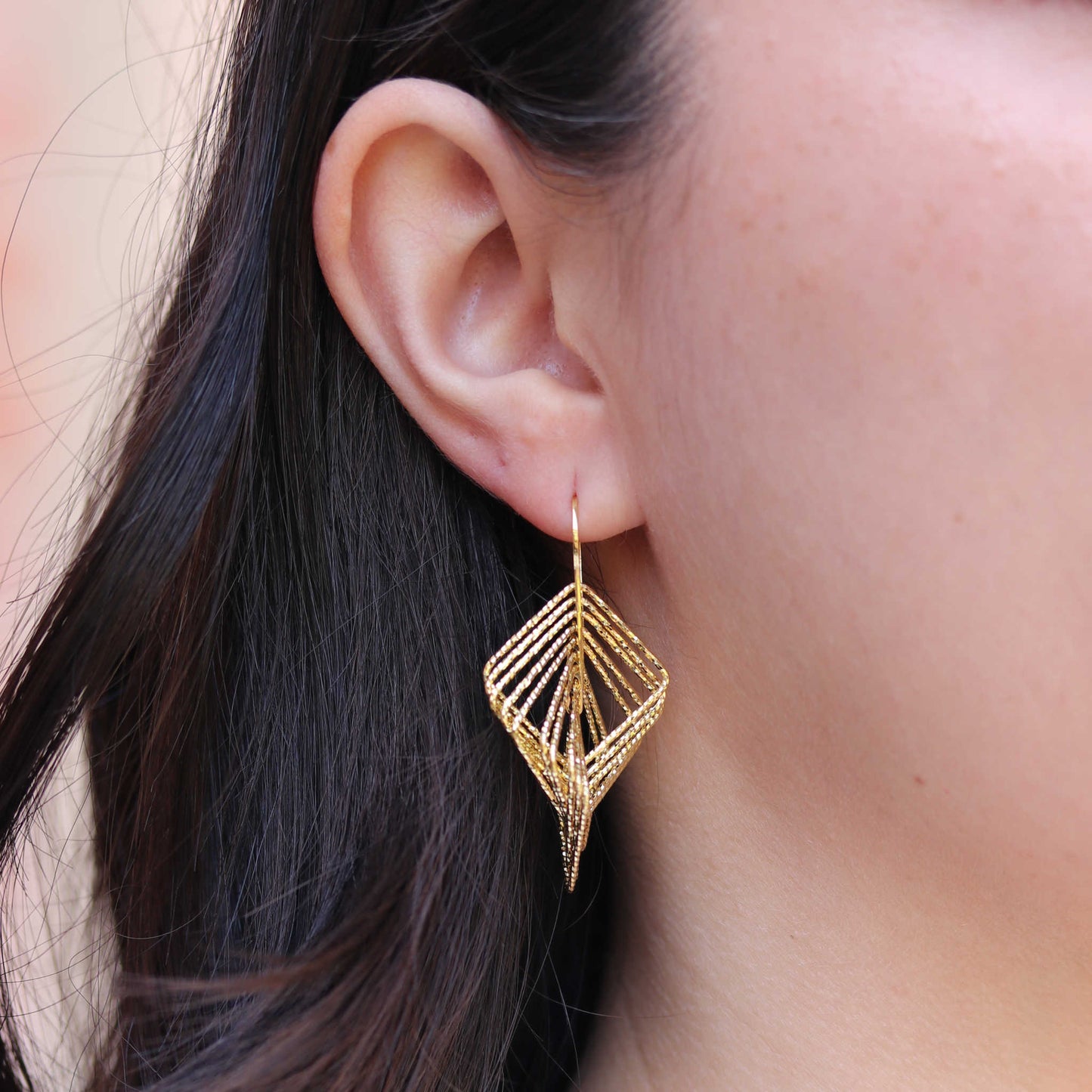 Yellow Gold Plated Rectangle Motion Earrings | Fox Fine Jewelry