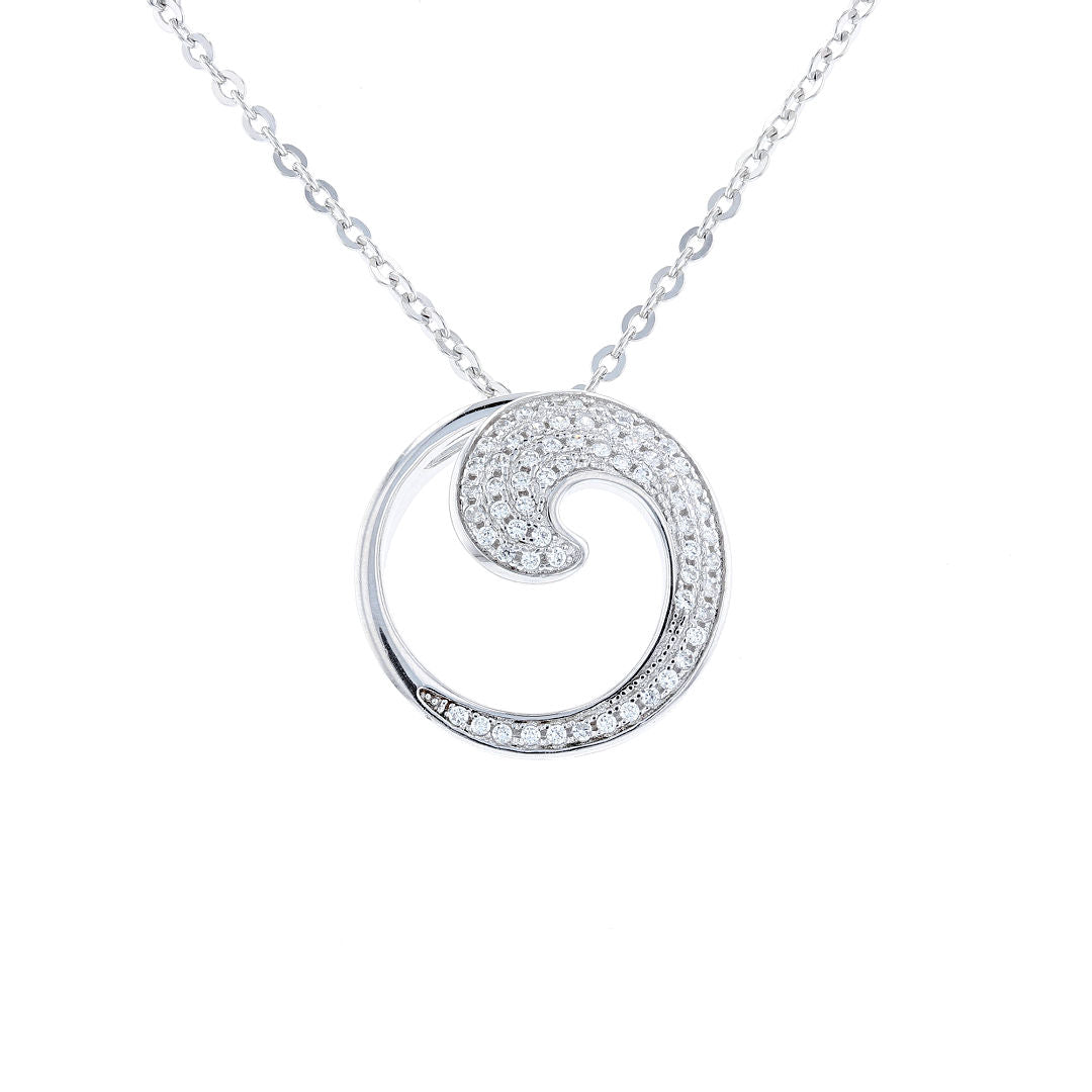 Silver Cubic Zirconia Wave Necklace