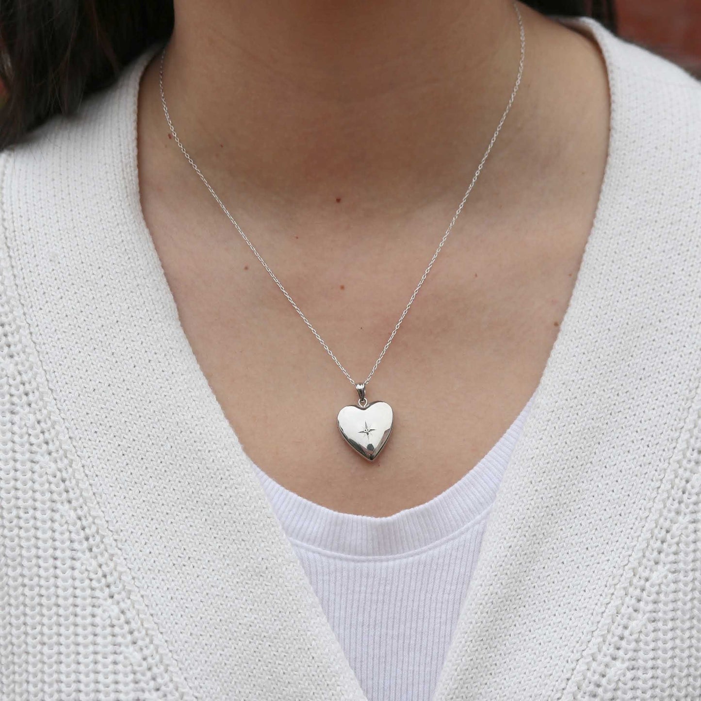 Sterling Silver Reversible CZ Heart Locket