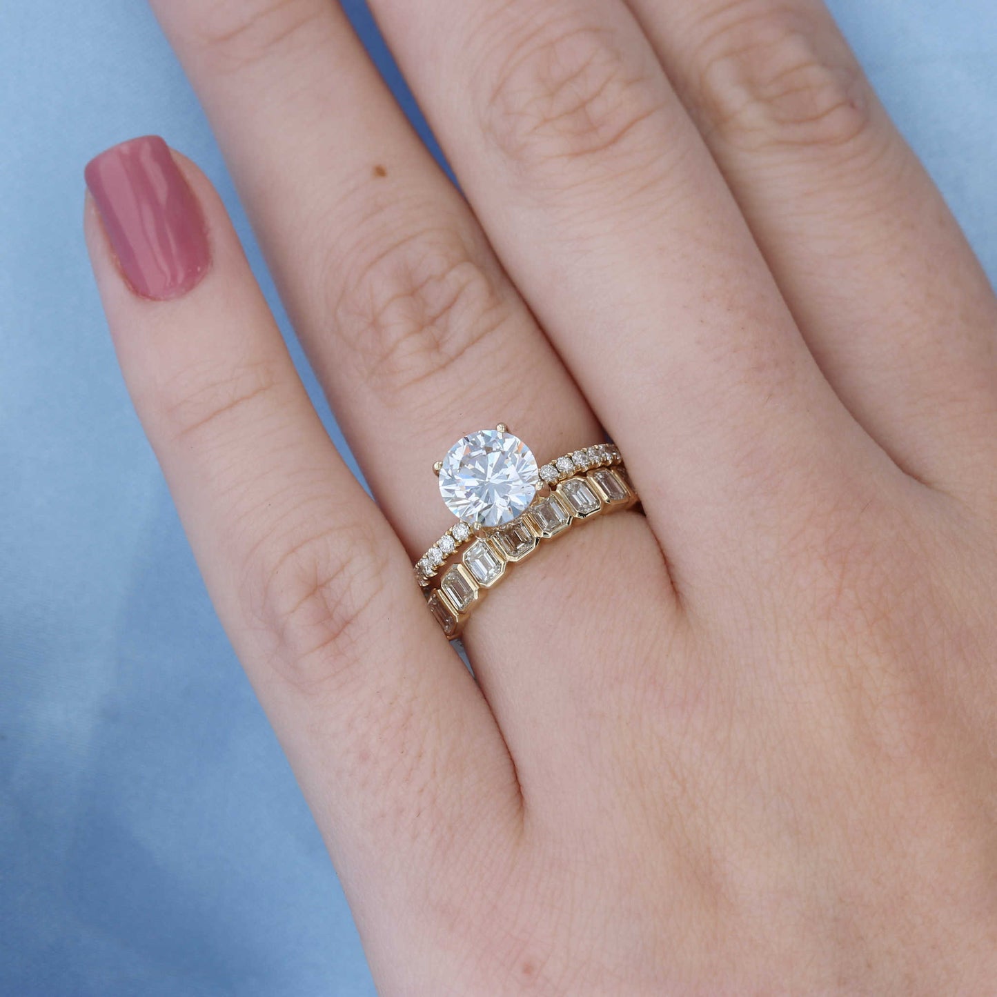 Bezel Set Emerald Cut Diamond Band