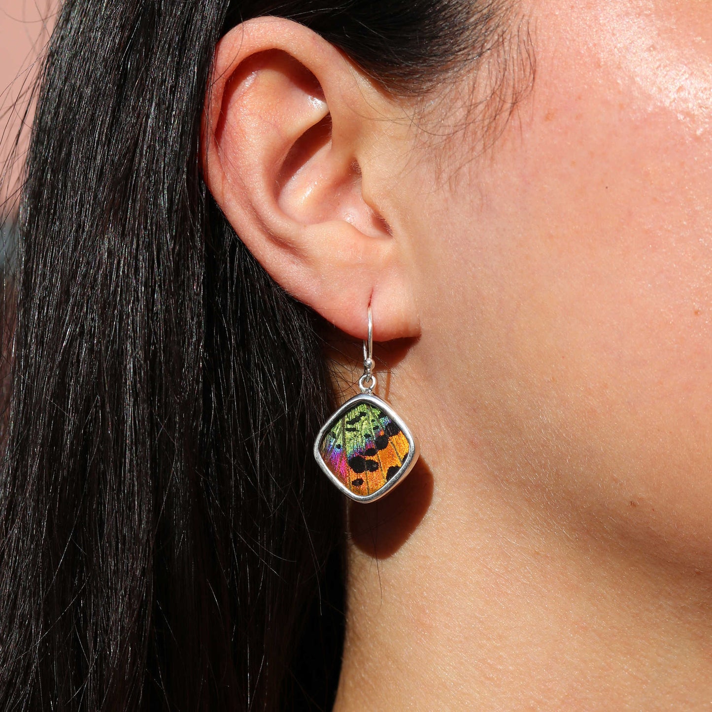 Sunset Moth Wing Cushion Earrings | Silver