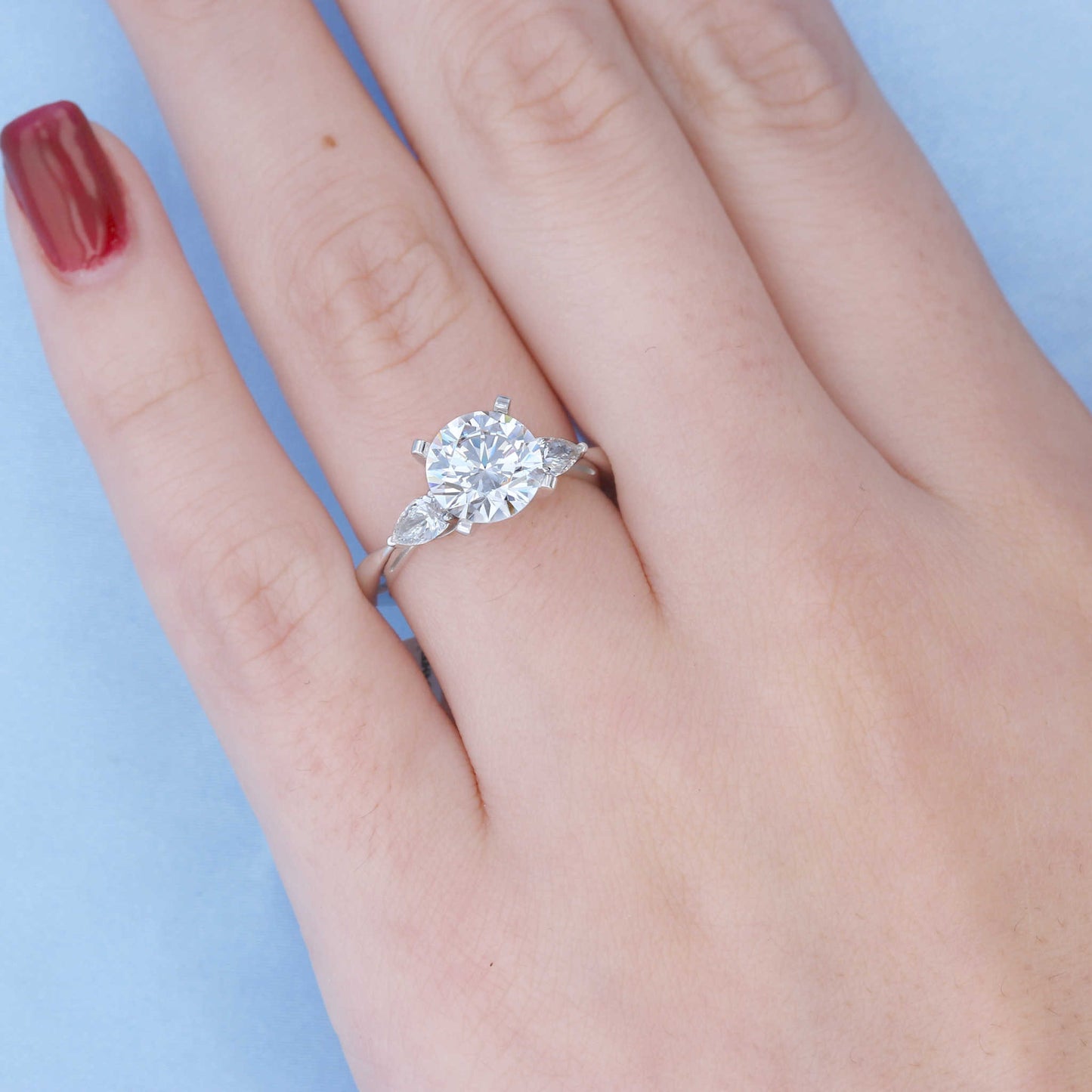 Three Stone Pear Diamond Engagement Ring