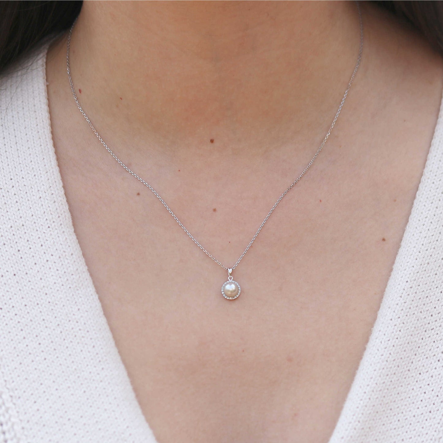 Freshwater Pearl & Diamond Halo Pendant