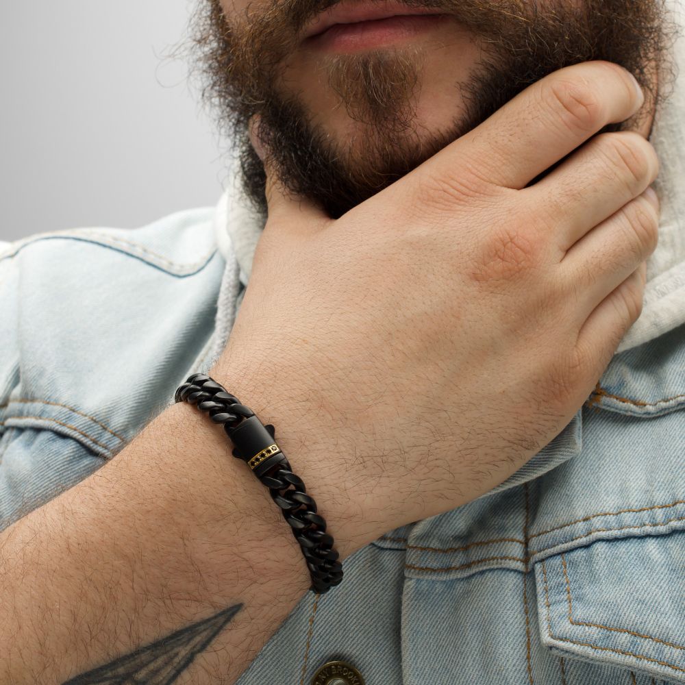 Black & Yellow Steel Black Sapphire Bracelet
