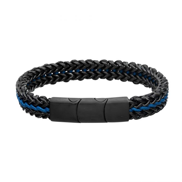 Black Steel Blue Cord Foxtail Bracelet