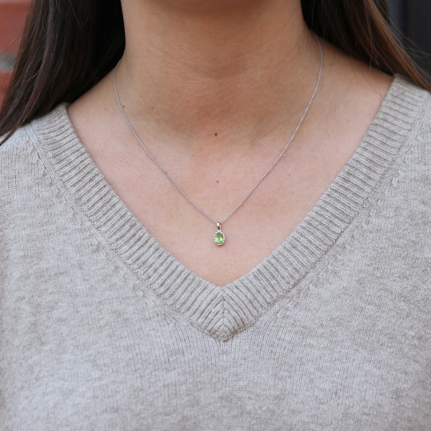 Peridot & Diamond Oval Halo Pendant