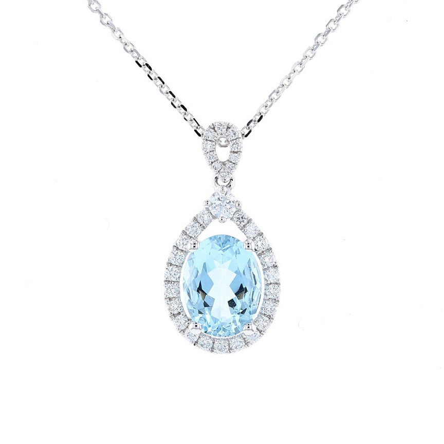 Aquamarine Diamond Halo Twist Pendant