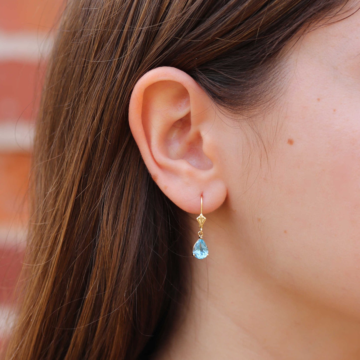 Yellow Gold Blue Topaz Dangle Earrings