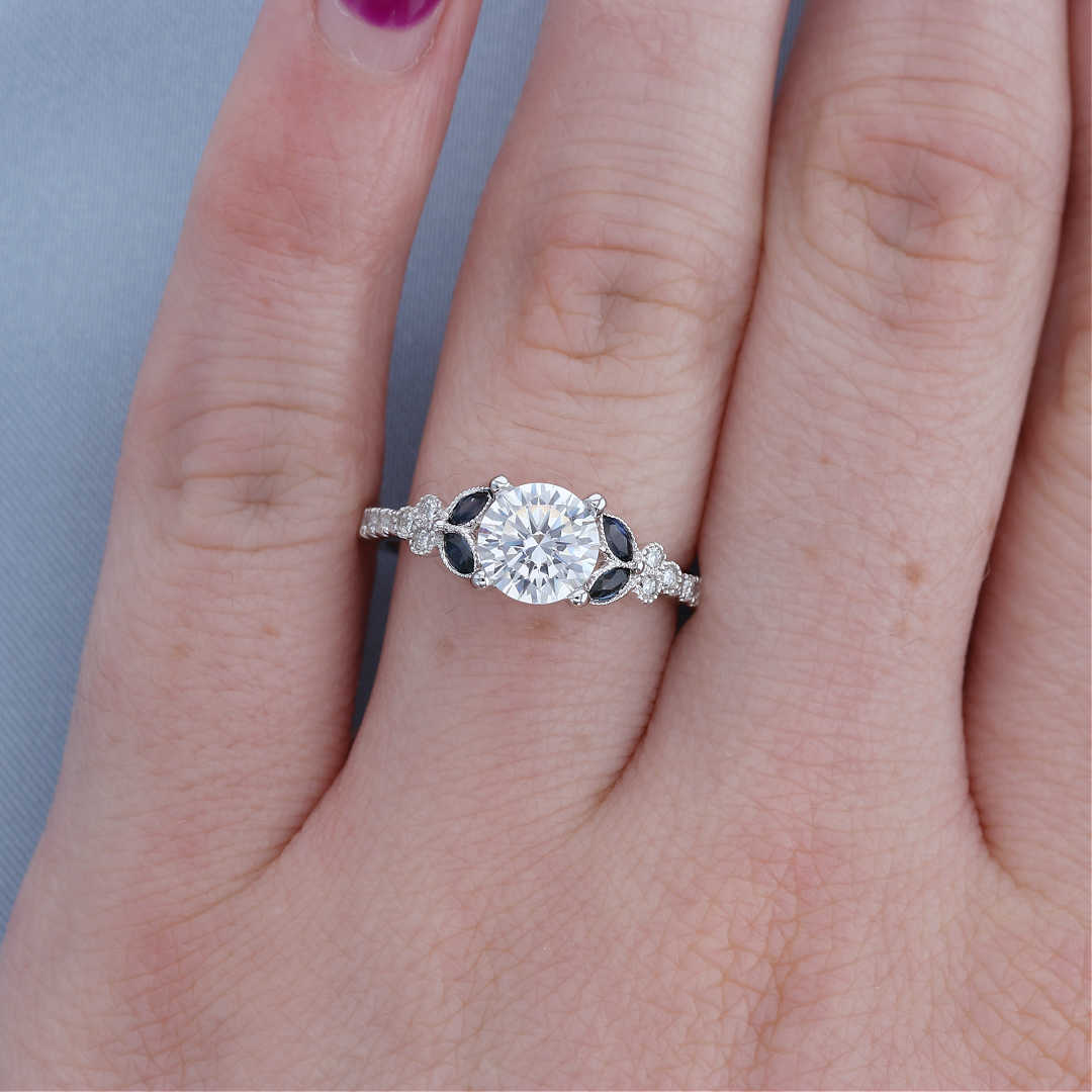 Sapphire & Diamond Floral Engagement Ring