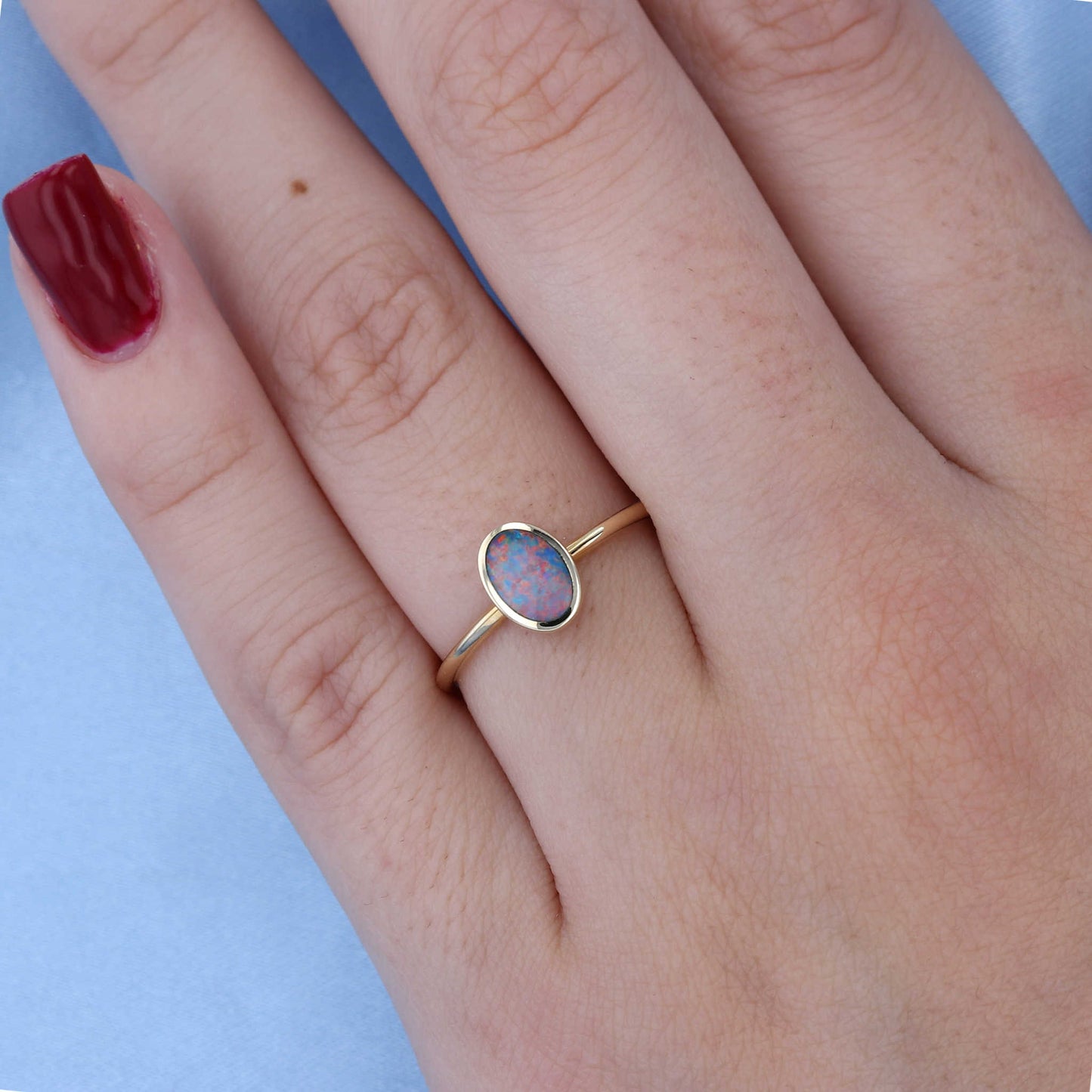 Yellow Gold Oval Australian Opal Ring