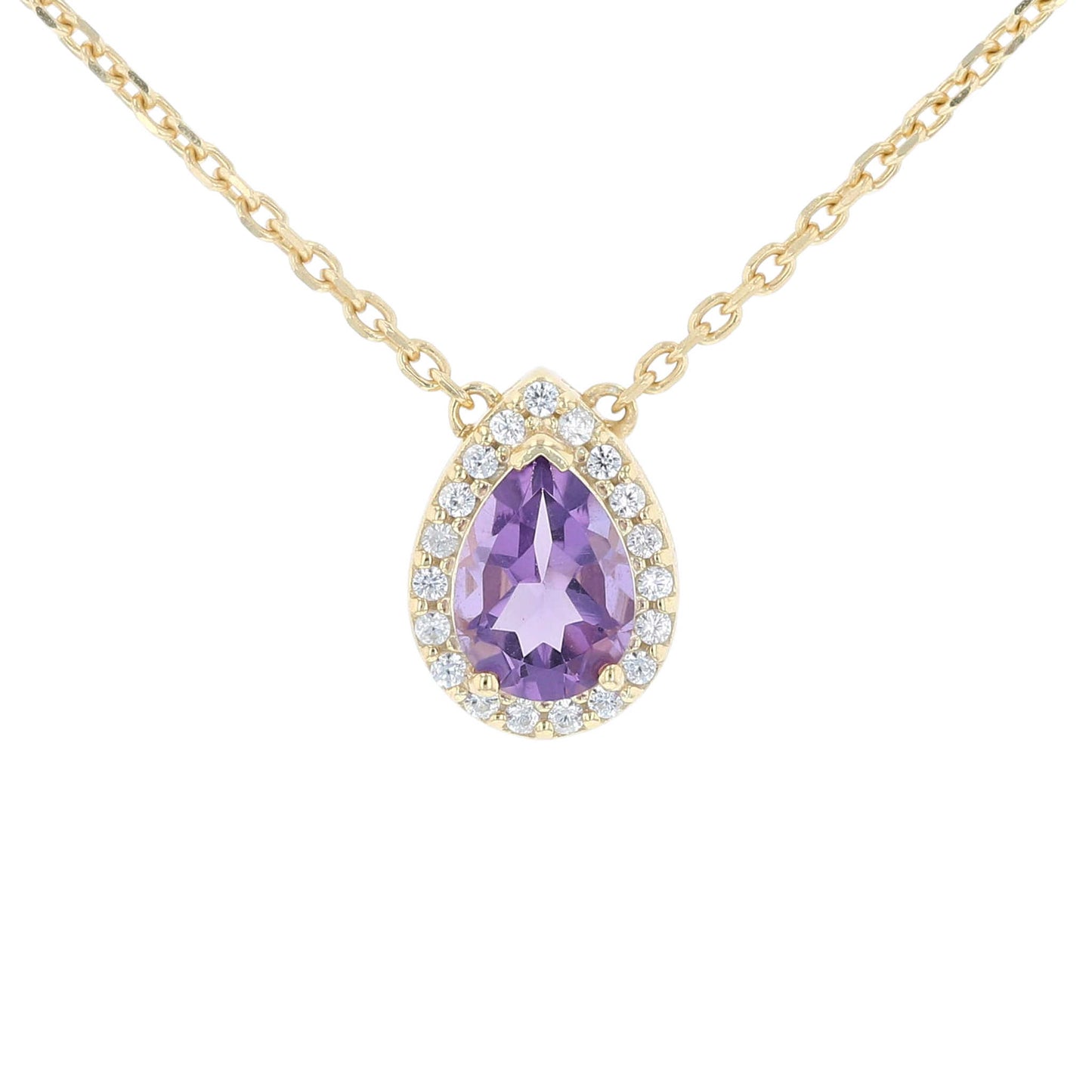 Gold Plated Silver Amethyst Pear Halo Necklace