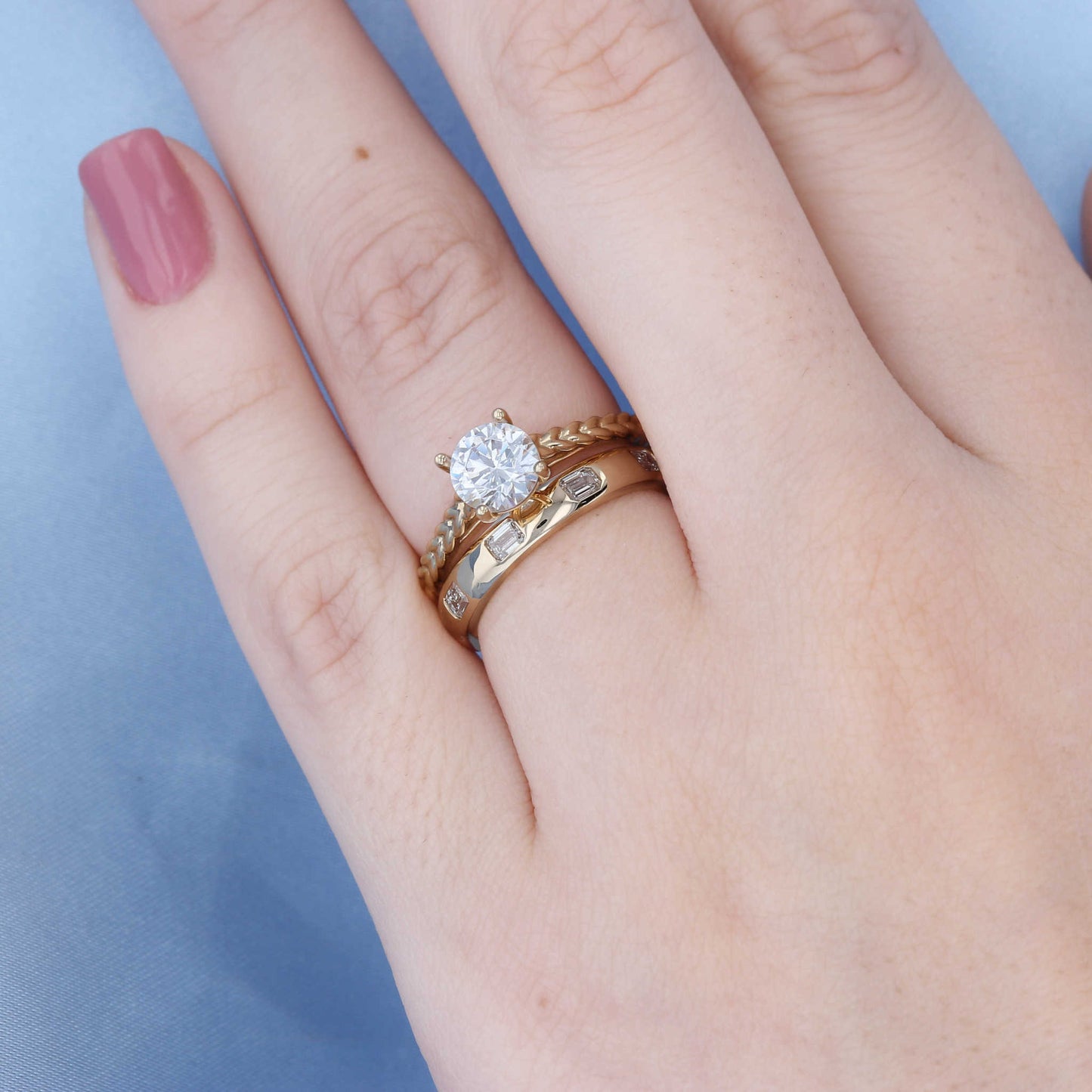 Wide Flush Set Emerald Cut Diamond Band