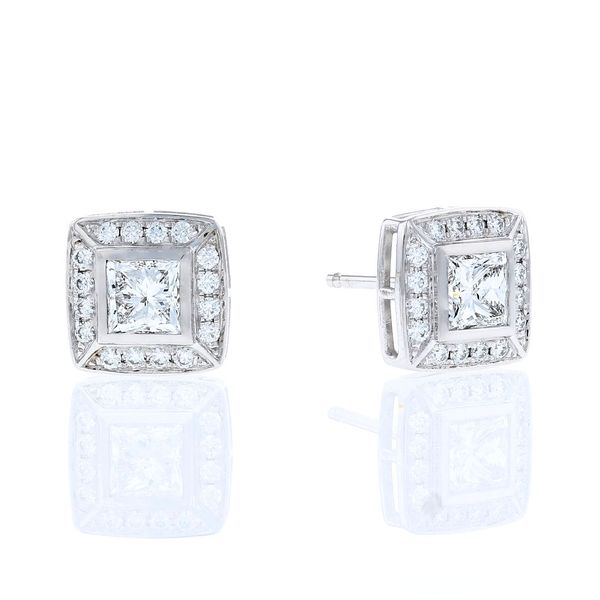 Princess Cut Halo Studs