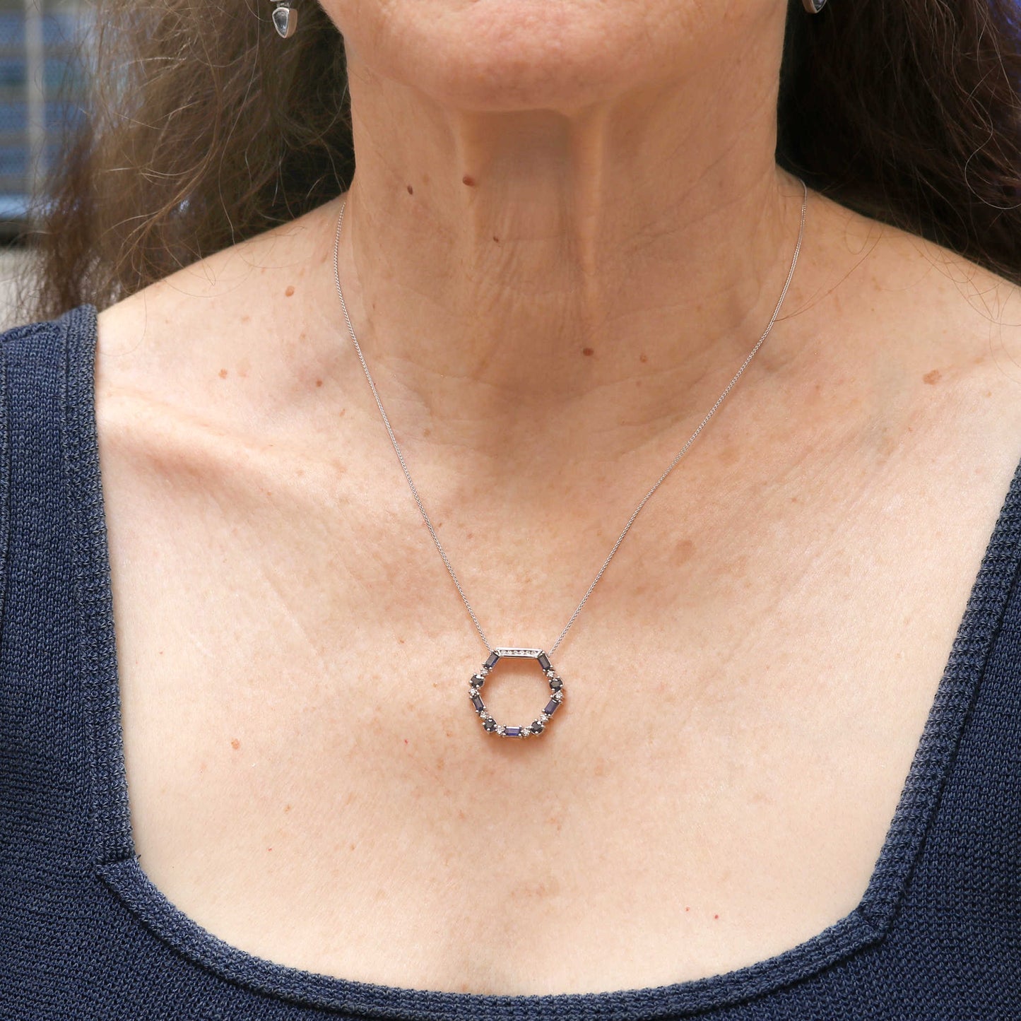 Diamond & Sapphire Hexagon Pendant