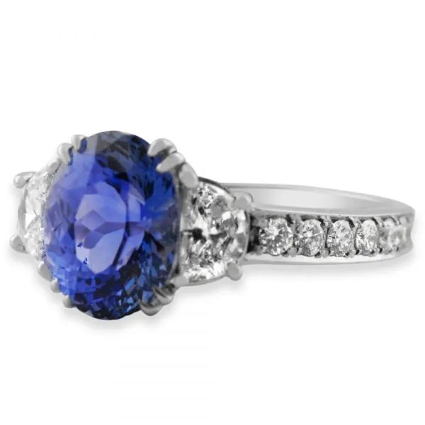Oval Sapphire and Half Moon Diamond Ring