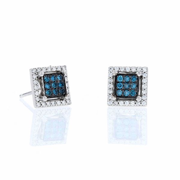 Teal Diamond Halo Earrings