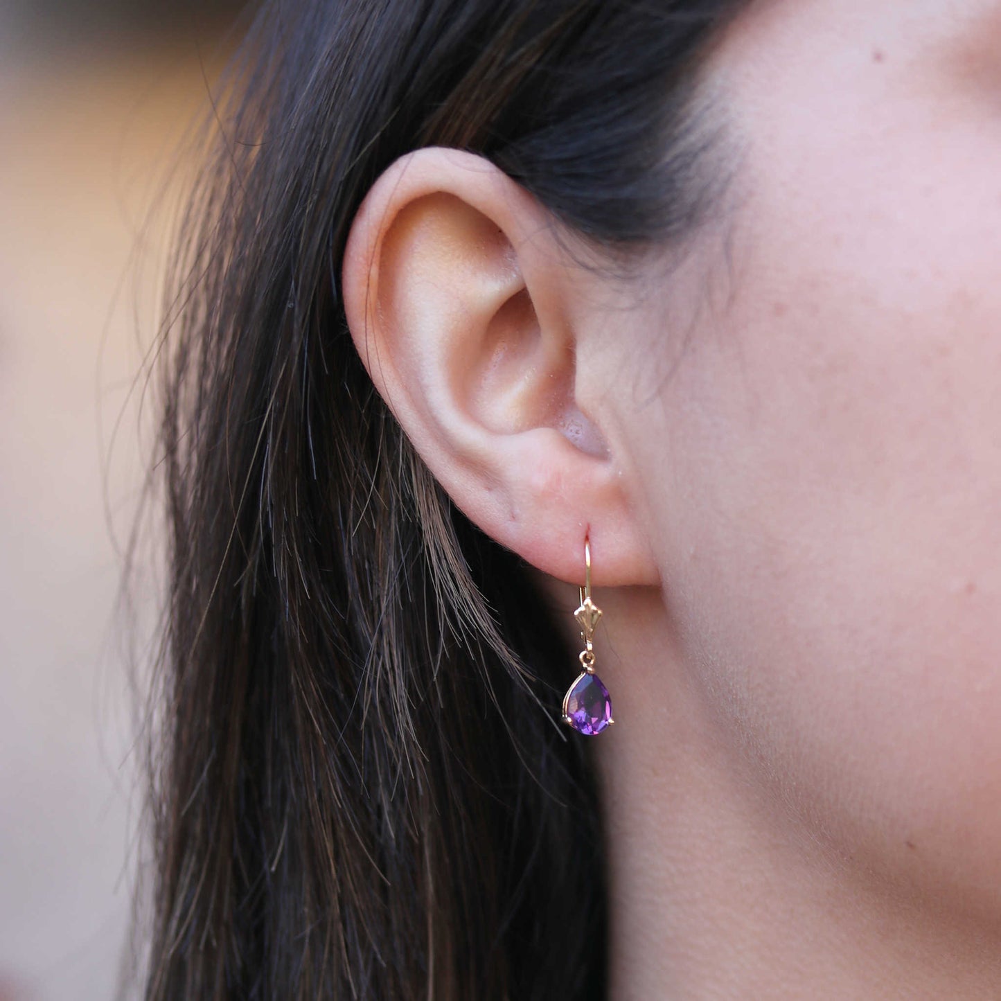 Pear Amethyst Leverback Earrings | Fox Fine Jewelry