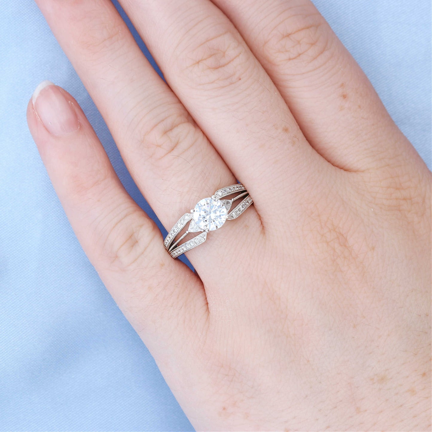 Triple Split Shank Diamond Engagement Ring