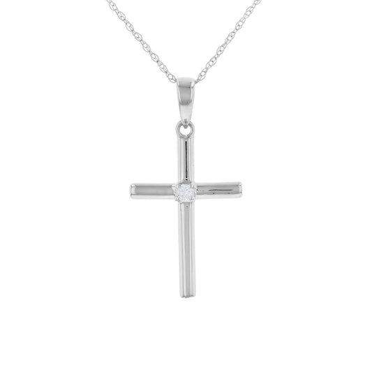 White Gold Single Diamond Cross Pendant