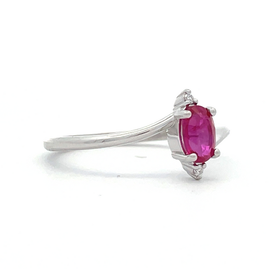White Gold Oval Ruby Bypass Ring