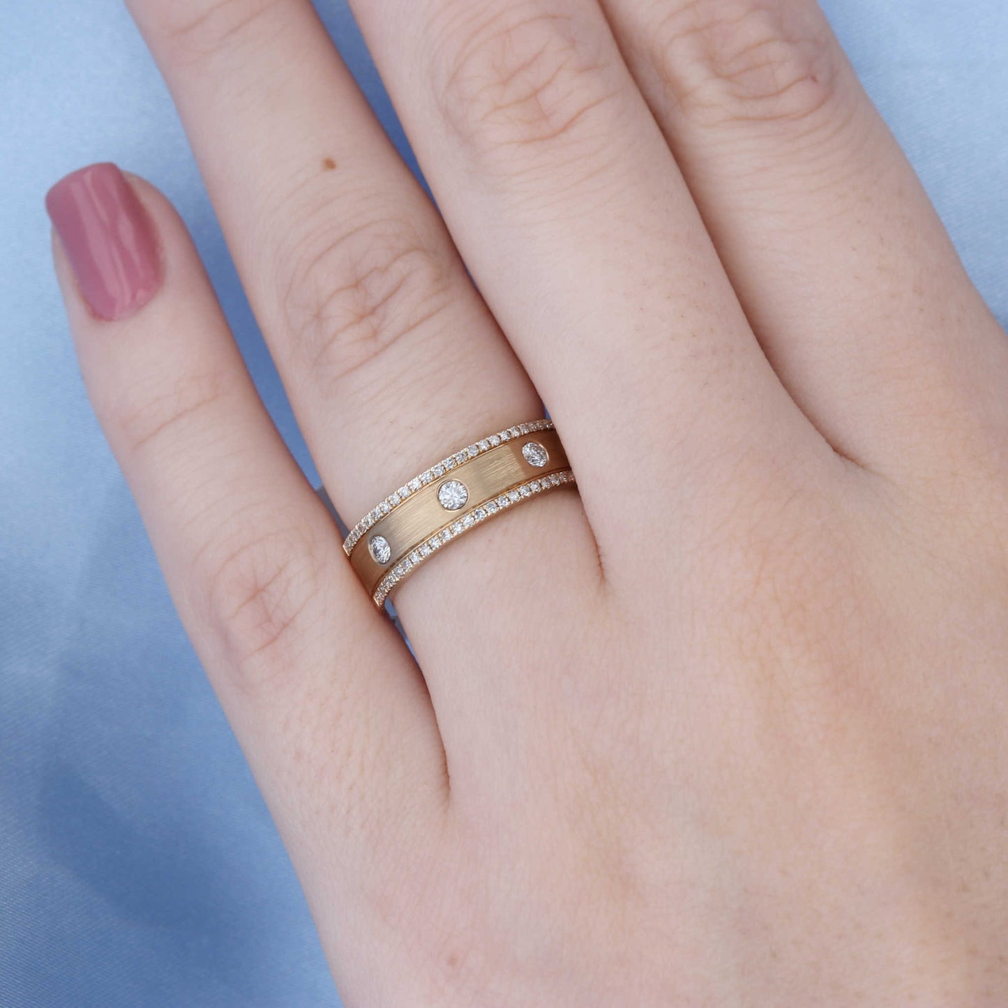 Wide Satin Finish Diamond Band