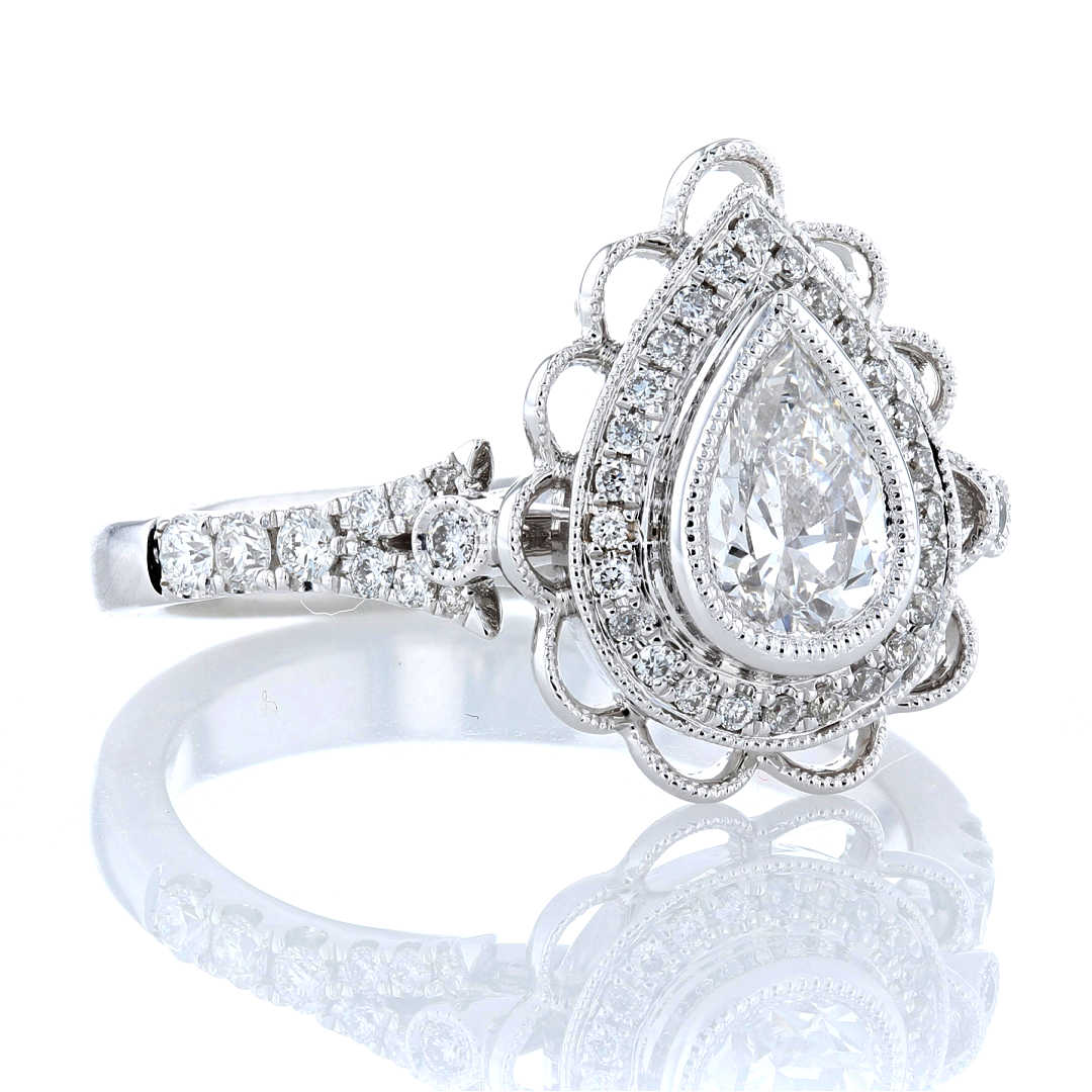 Scallop Halo Pear Diamond Engagement Ring