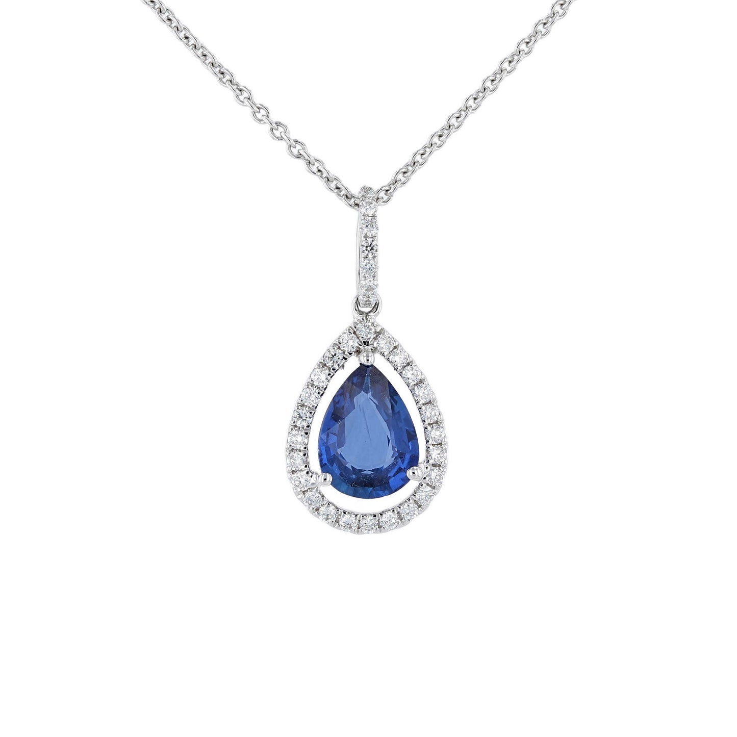 Pear Sapphire & Diamond Halo Pendant