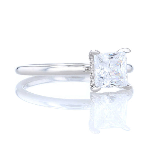 Princess Cut Solitaire Hidden Halo Engagement Ring