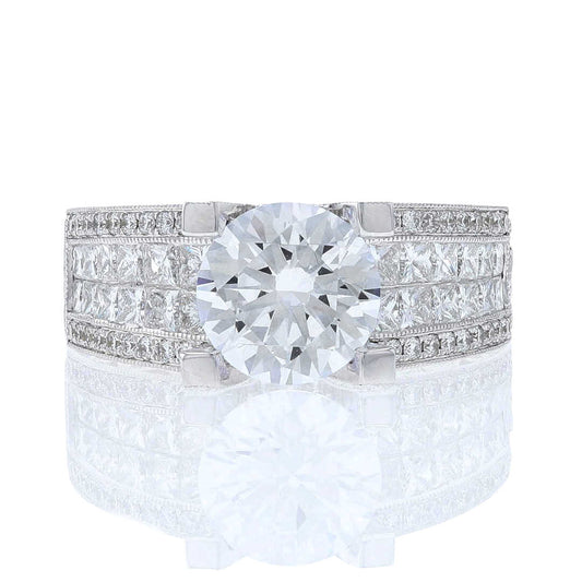 Engraved Milgrain Diamond Engagement Ring