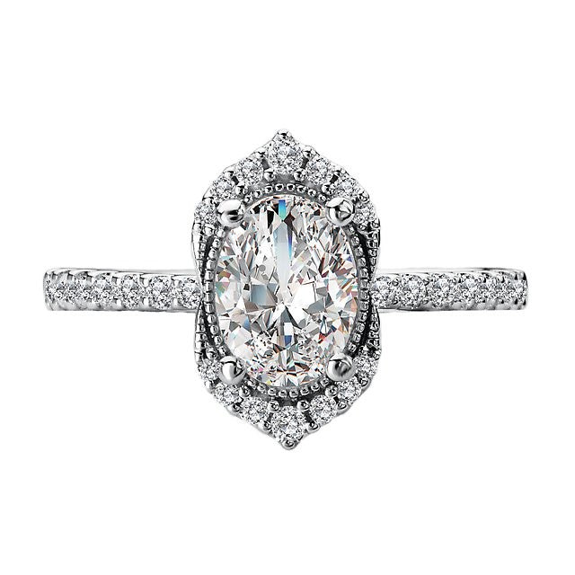 Pointed Oval Halo Diamond Engagement Ring
