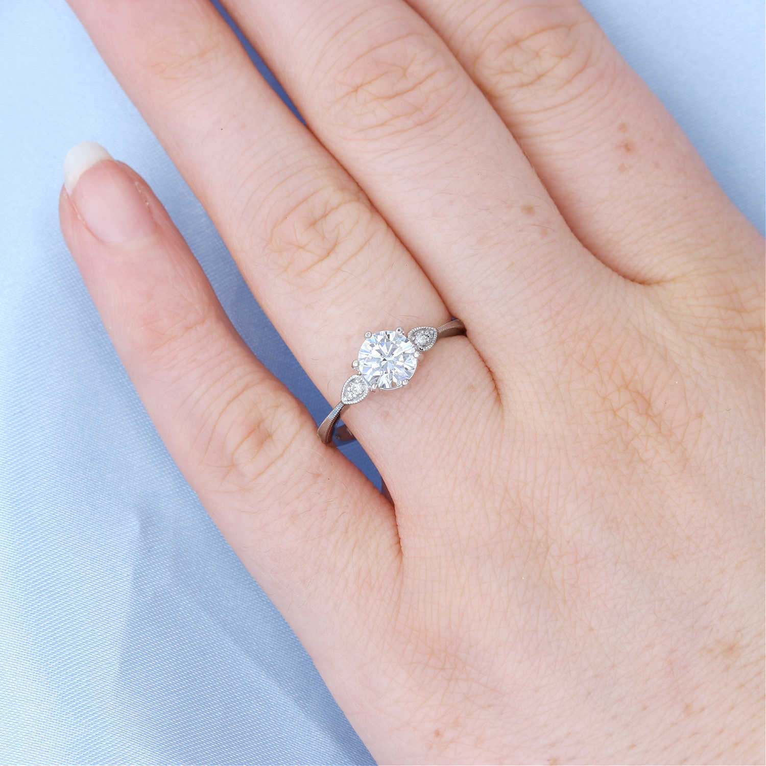 Simple Milgrain Leaf Engagement Ring Fox Fine Jewelry