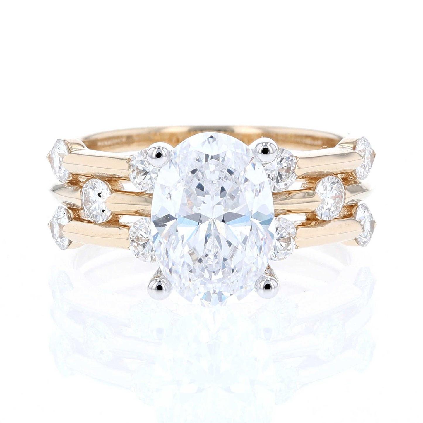3 Row Oval Diamond Engagement Ring