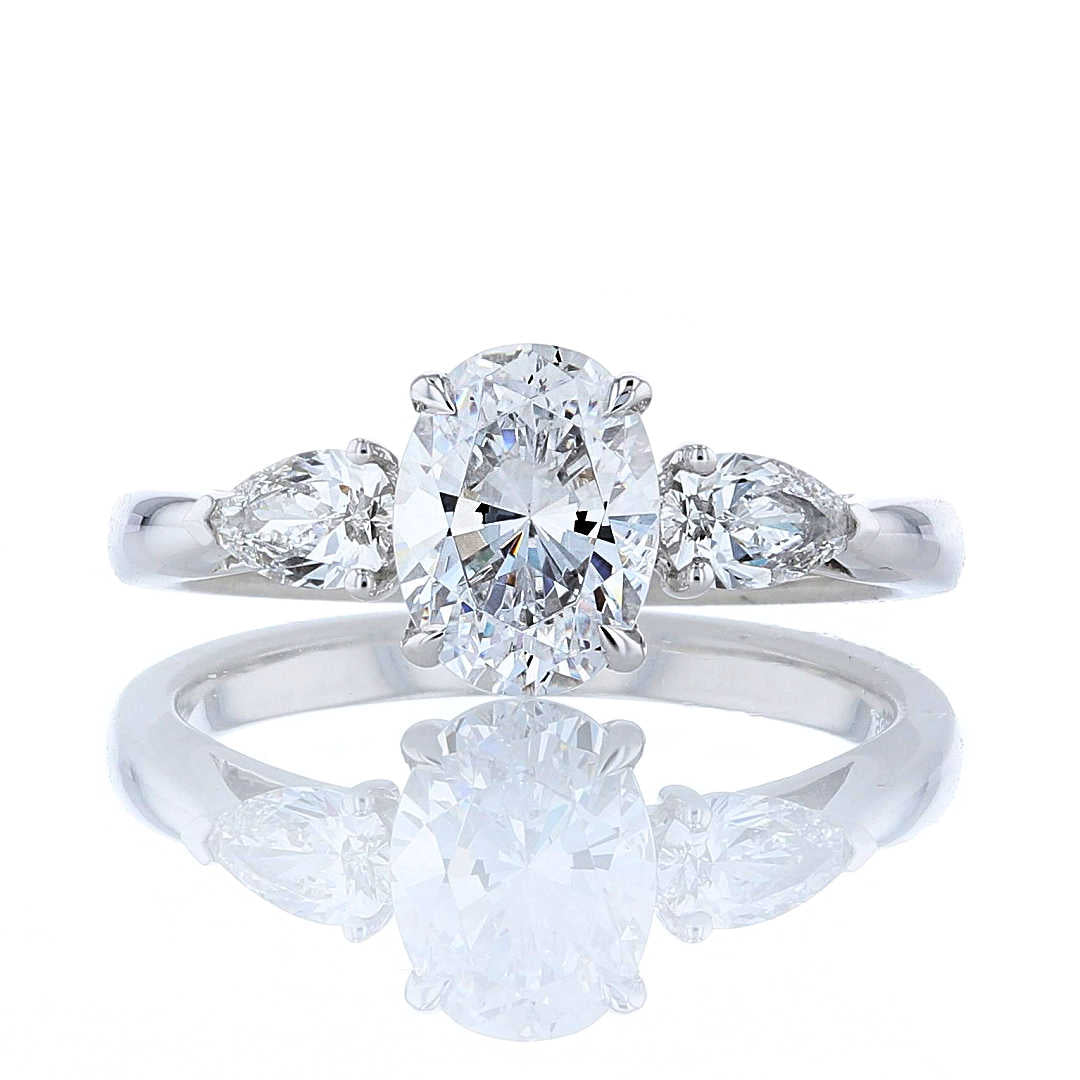 Oval 3 Stone Diamond Engagement Ring