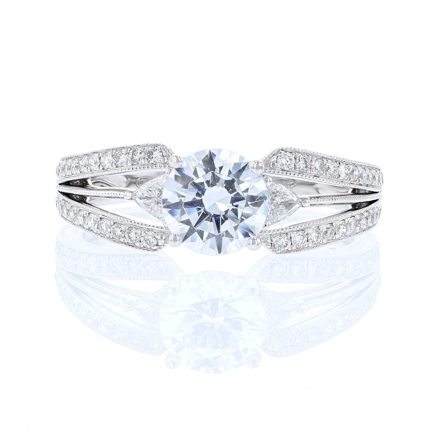 Triple Split Shank Diamond Engagement Ring