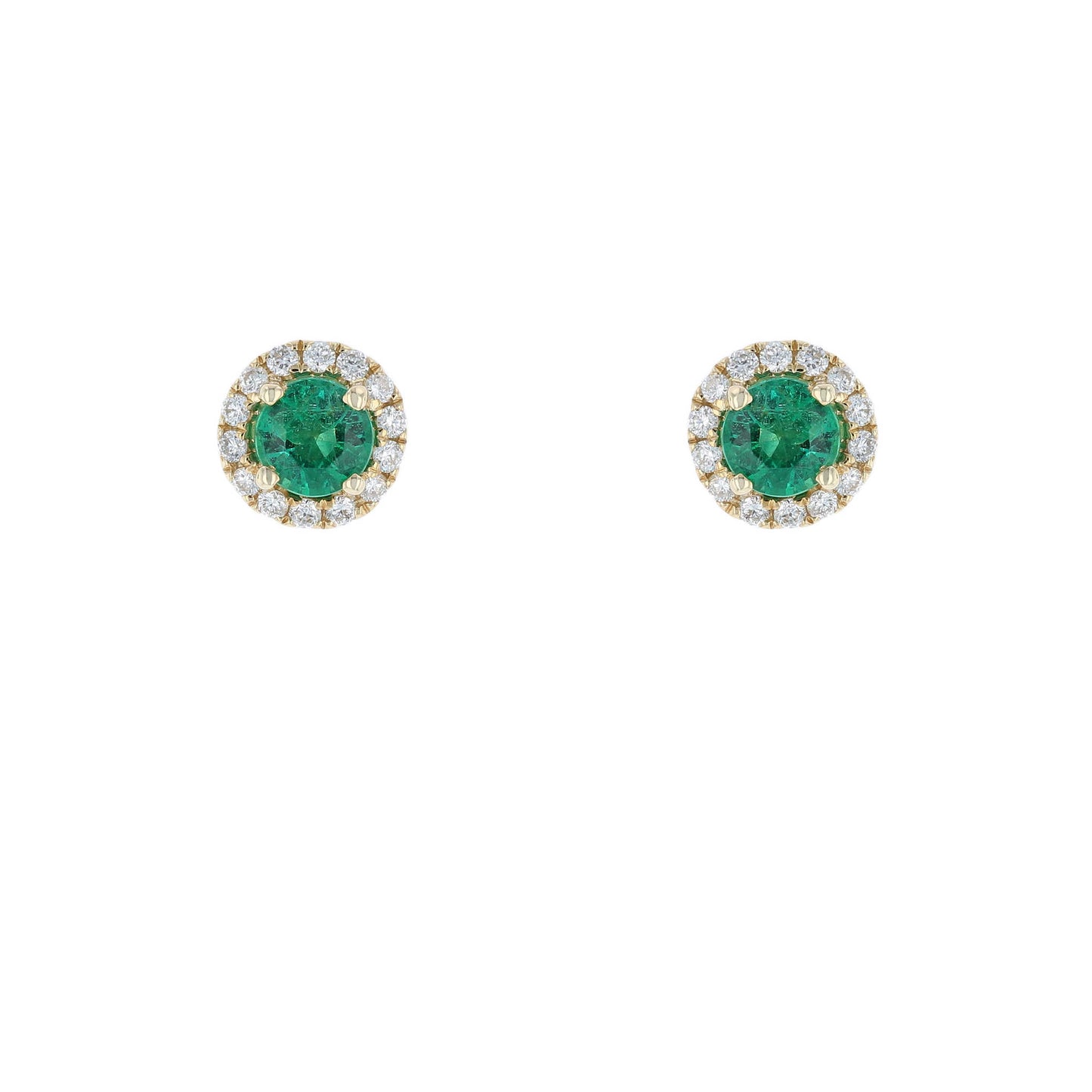 Emerald & Diamond Round Halo Stud Earrings