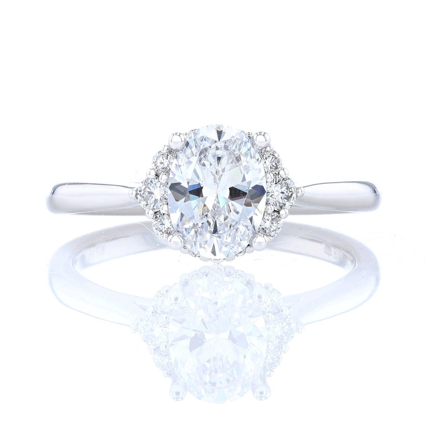 Graduated Halo Oval Diamond Engagement Ring